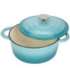 COOKWIN Enameled Cast Iron Dutch Oven with Self Basting Lid, Enamel Coated Cookware Pot 4.5QT - teal