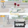 2 Tier Dish Drying Rack Drainboard Set Anti-Rust Dish Drainer Shelf Tableware Holder Cup Holder For Kitchen Counter Storage - Black