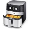 1700W 5.3 QT Electric Hot Air Fryer with Stainless steel and Non-Stick Fry Basket - black